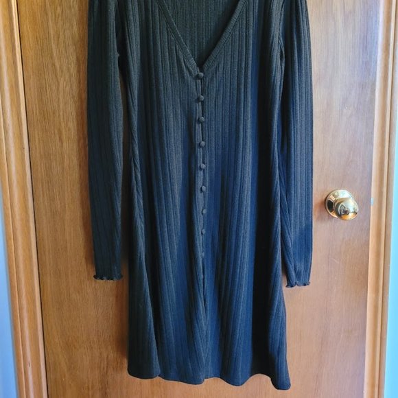 Topshop Black Button Down V Neck Frill Sleeve Dress US 10 - Picture 2 of 8